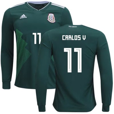Mexico 2018 World Cup Home CARLOS VELA 11 Long Sleeve Shirt Soccer Jersey