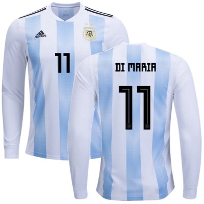 Argentina 2018 FIFA World Cup Home Angel Di Maria #11 LS Jersey Shirt