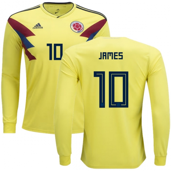 Colombia 2018 World Cup JAMES RODRIGUEZ 10 Long Sleeve Home Shirt Soccer Jersey - Click Image to Close