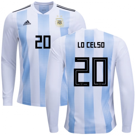 Argentina 2018 FIFA World Cup Home Giovani Lo Celso #20 LS Jersey Shirt - Click Image to Close