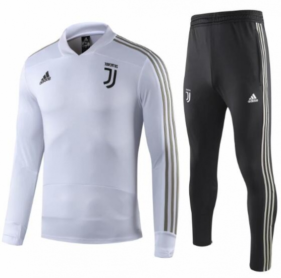 Juventus 2018/19 White V-Neck Training Suit (Sweat Shirt+Trouser) - Click Image to Close