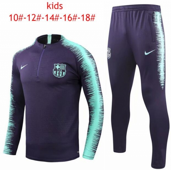Kids Barcelona 2018/19 Training Suit (Purple Stripe Shirt + Pants) - Click Image to Close