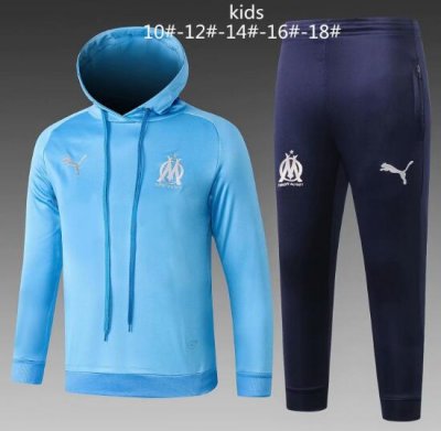 Kids Olympique Marseille 2018/19 Light Blue Training Suit (Hoodie Sweatshirt+Pants)