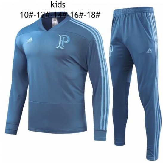 Kids Palmeiras 2018/19 O-Neck Blue Training Suit - Click Image to Close