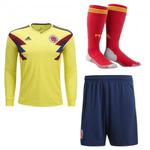 Colombia 2018 World Cup Home Long Sleeve Soccer Jersey Kits (Shirt+Shorts+Socks)