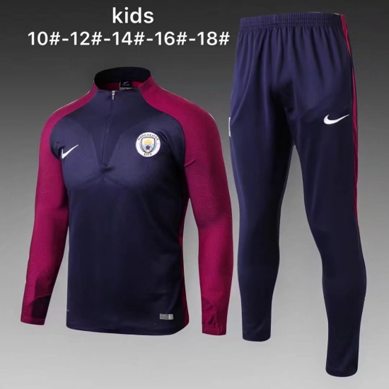 Kids Manchester City Training Suit Zipper Royal Blue Stripe 2017/18 - Click Image to Close