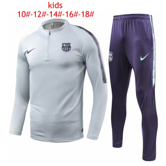 Kids Barcelona 2018/19 Light Grey Training Suit - Click Image to Close