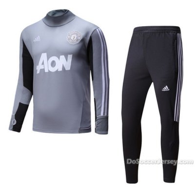 Mancehster United 2017/18 Gray&Black Training Kit(Zipper Shirt+Trouser)