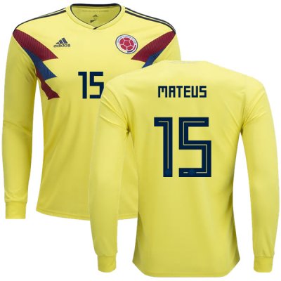 Colombia 2018 World Cup MATEUS URIBE 15 Long Sleeve Home Shirt Soccer Jersey