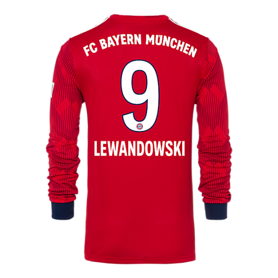 Bayern Munich 2018/19 Home 9 Lewandowski Long Sleeve Shirt Soccer Jersey - Click Image to Close