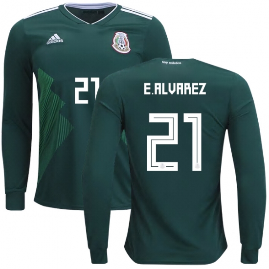 Mexico 2018 World Cup Home EDSON ALVAREZ 21 Long Sleeve Shirt Soccer Jersey - Click Image to Close