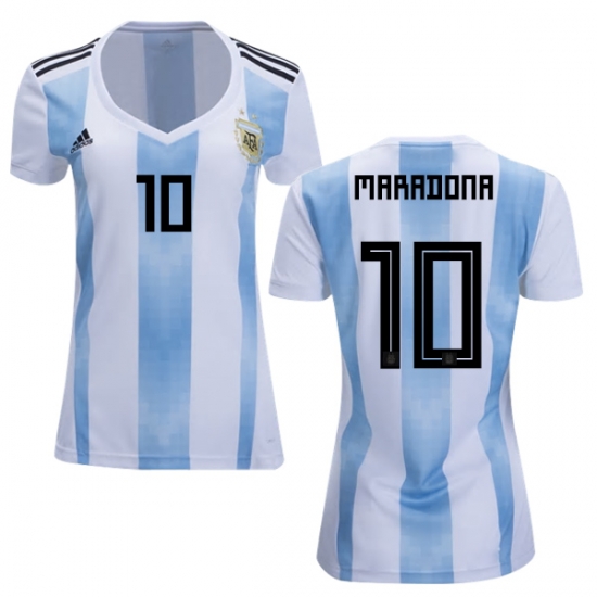 Argentina 2018 FIFA World Cup Home Diego Maradona #10 Women Jersey Shirt - Click Image to Close
