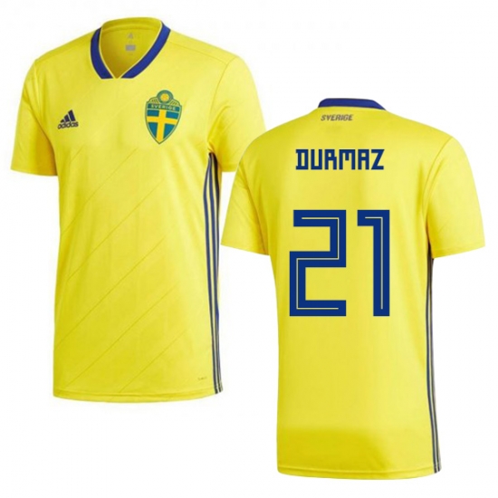 Sweden 2018 World Cup JIMMY DURMAZ 21 Home Shirt Soccer Shirt - Click Image to Close