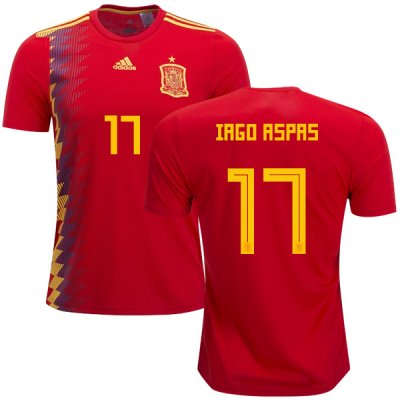 Spain 2018 World Cup IAGO ASPAS 17 Home Shirt Soccer Jersey