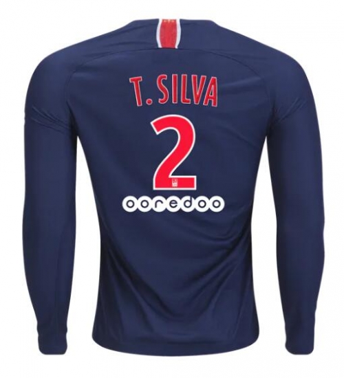 PSG 2018/19 Thiago Silva 2 Home Long Sleeve Shirt Soccer Jersey - Click Image to Close