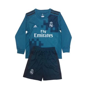 Real Madrid 2017/18 Third Kids Long Sleeved Soccer Kit Children Shirt And Shorts