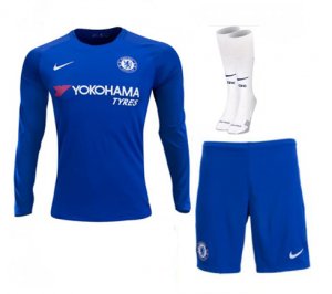 Chelsea 2017/18 Home Long Sleeve Soccer Jersey Kits (Shirt+Shorts+Socks)