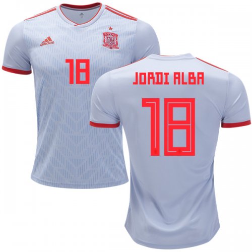 Spain 2018 World Cup JORDI ALBA 18 Away Shirt Soccer Jersey