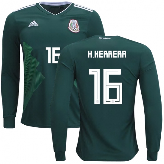 Mexico 2018 World Cup Home HECTOR HERRERA 16 Long Sleeve Shirt Soccer Jersey - Click Image to Close