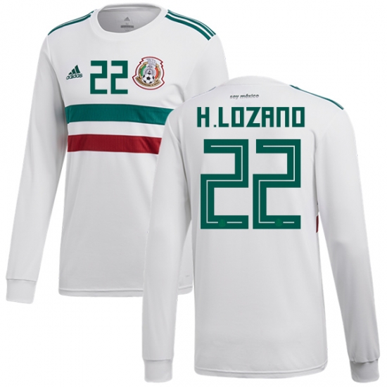 Mexico 2018 World Cup Away HIRVING LOZANO 22 Long Sleeve Shirt Soccer Jersey - Click Image to Close