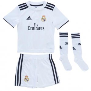 Real Madrid 2018/19 Home Kids Soccer Jersey Whole Kit Children Shirt + Shorts + Socks