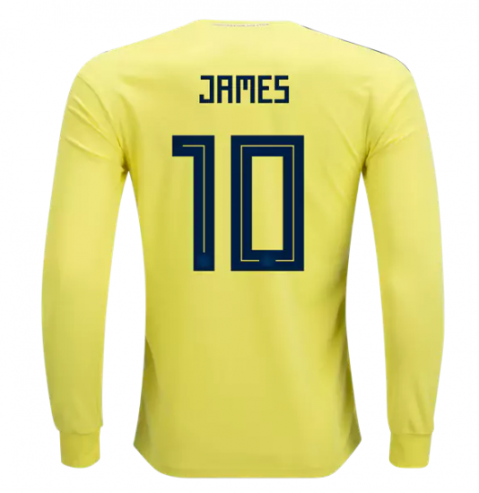 Colombia 2018 World Cup Home Long Sleeve James Rodríguez #10 Shirt Soccer Jersey - Click Image to Close
