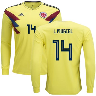Colombia 2018 World Cup LUIS MURIEL 14 Long Sleeve Home Shirt Soccer Jersey