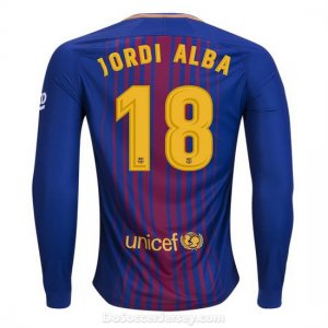 Barcelona 2017/18 Home Jordi Alba #18 Long Sleeved Shirt Soccer Jersey