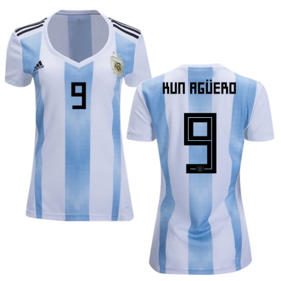 Argentina 2018 FIFA World Cup Home Sergio Aguero #9 Women Jersey Shirt - Click Image to Close
