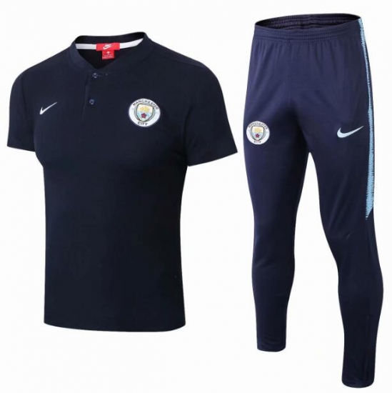 Manchester City 2018/19 Royal Blue Polo Shirts + Pants Suit - Click Image to Close