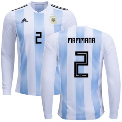 Argentina 2018 FIFA World Cup Home Emanuel Mammana #2 LS Jersey Shirt