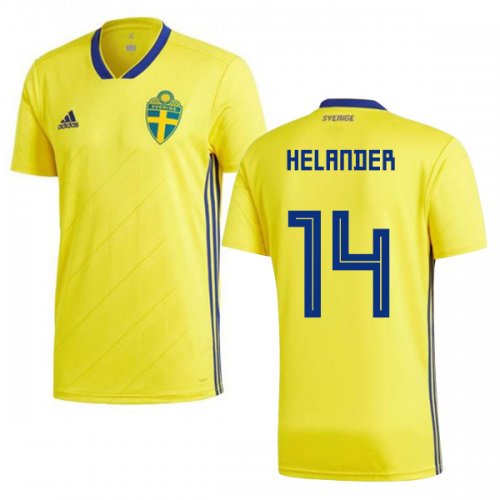 Sweden 2018 World Cup FILIP HELANDER 14 Home Shirt Soccer Shirt