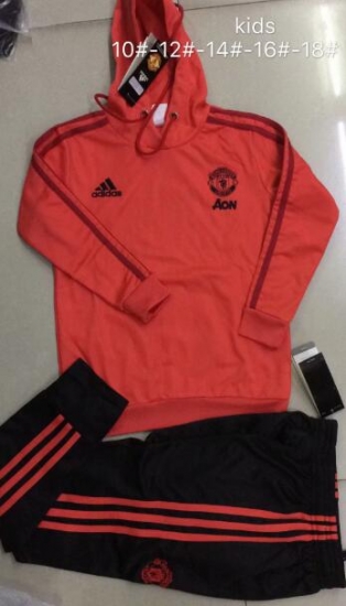 Kids Manchester United 2018/19 Orange Hoodie Training Suit - Click Image to Close
