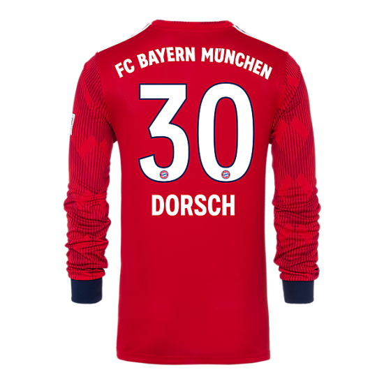 Bayern Munich 2018/19 Home 30 Dorsch Long Sleeve Shirt Soccer Jersey - Click Image to Close