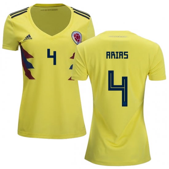Colombia 2018 World Cup SANTIAGO ARIAS 4 Women's Home Shirt Soccer Jersey - Click Image to Close