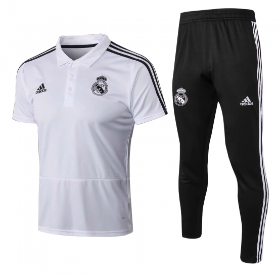 Real Madrid 2018/19 White Polo + Pants Training Suit - Click Image to Close