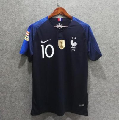 France 2-Star 2018 Euro Qualifier Home Mbappe 10 Shirt Soccer Jersey With All Badges