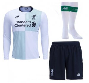 Liverpool 2017/18 Away White Long Sleeve Soccer Jersey Kits (Shirt+Shorts+Socks)