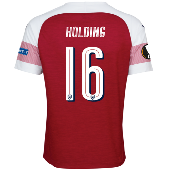 Arsenal 2018/19 Rob Holding 16 UEFA Europa Home Shirt Soccer Jersey - Click Image to Close