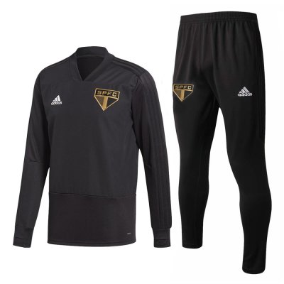 Sao Paulo FC 2018/19 Black V'Neck Training Suit (Sweat Shirt+Trouser)