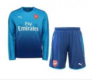 Arsenal 2017/18 Away Blue Long Sleeve Soccer Jersey Uniform (Shirt+Shorts)