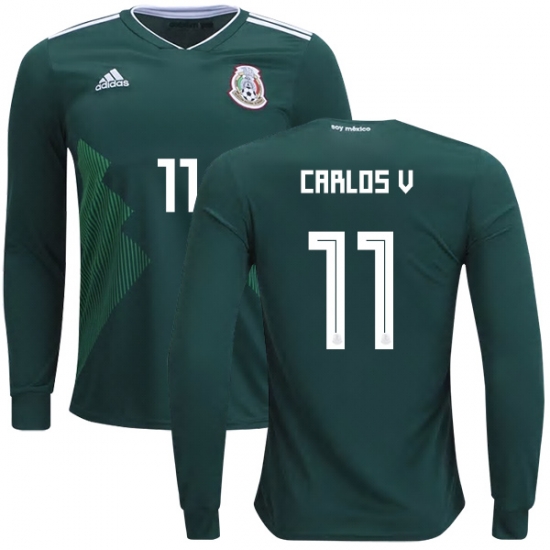 Mexico 2018 World Cup Home CARLOS VELA 11 Long Sleeve Shirt Soccer Jersey - Click Image to Close
