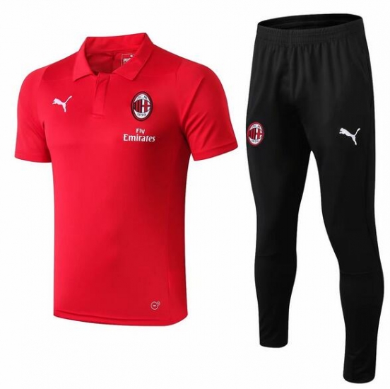 AC Milan 2018/19 Red Polo Shirts + Pants Suit - Click Image to Close
