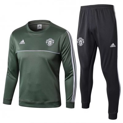 Manchester United 2017/18 Green Training Suit (O'Neck Sweat Shirt+Pants)