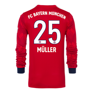 Bayern Munich 2018/19 Home 25 Müller Long Sleeve Shirt Soccer Jersey