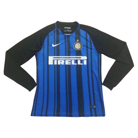 Inter Milan 2017/18 Home Long Sleeved Shirt Soccer Jersey - Click Image to Close