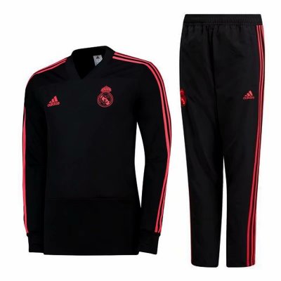 Real Madrid 2018/19 Black V'Neck Training Suit (Sweat Shirt+Trouser)