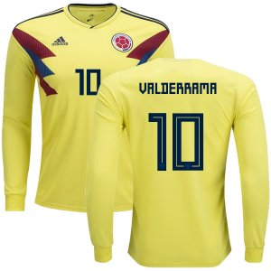 Colombia 2018 World Cup CARLOS VALDERRAMA 10 Long Sleeve Home Shirt Soccer Jersey