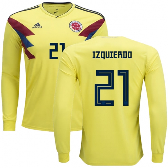 Colombia 2018 World Cup JOSE IZQUIERDO 21 Long Sleeve Home Shirt Soccer Jersey - Click Image to Close