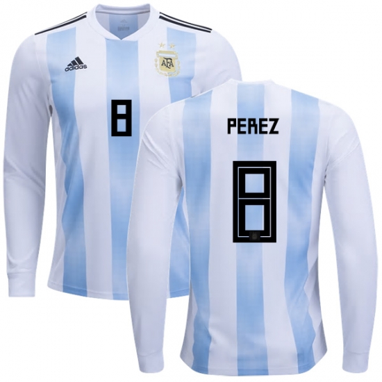 Argentina 2018 FIFA World Cup Home Enzo Perez #8 LS Jersey Shirt - Click Image to Close